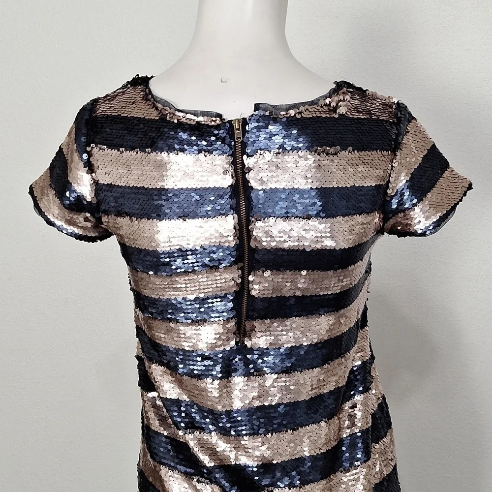 GAP Kids Sequin Navy & Rose Gold Striped Party Dress Size XL